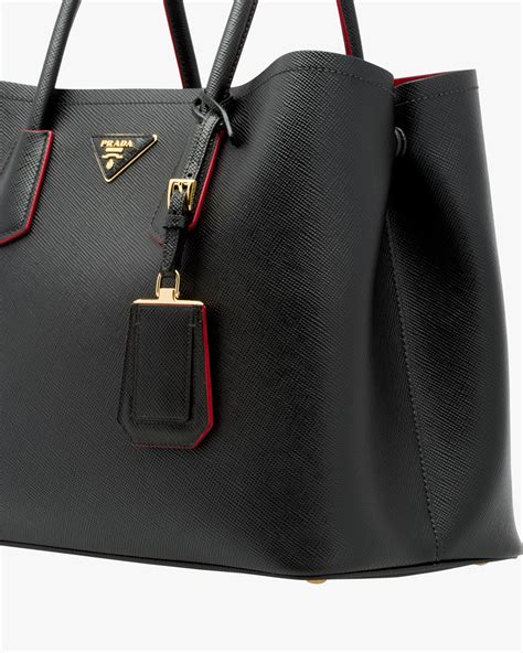 prada double bag black with red lining|Prada double bag saffiano.